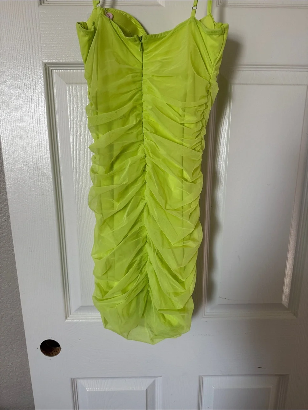 Oh Polly Neon Lime Ruched Sweetheart One-Piece Bodysuit